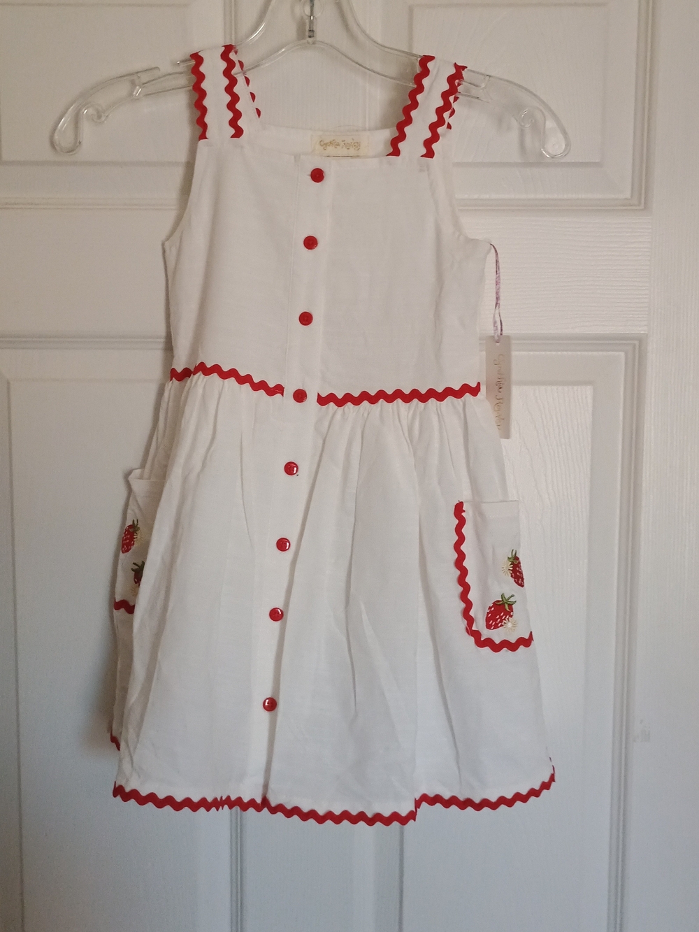 NWT Cynthia Rowley White and Red Strawberry Embroidered Pocket Girls' Dress